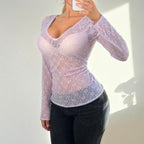 Pink sheer lace long sleeve top