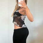 Black floral mesh cami top