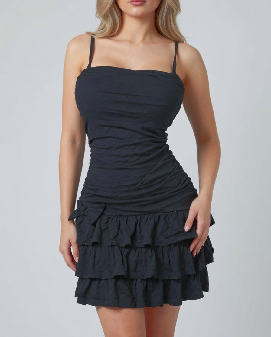 Vintage black ruffle mini dress