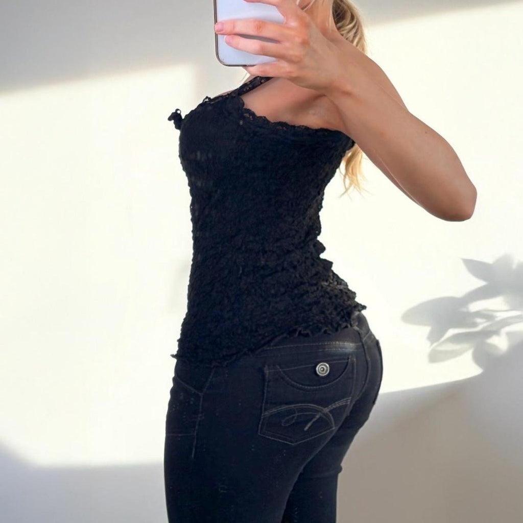 VINTAGE black lace cami top