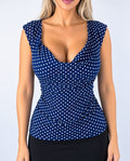 Vintage navy blue polka dot cowl neck blouse top