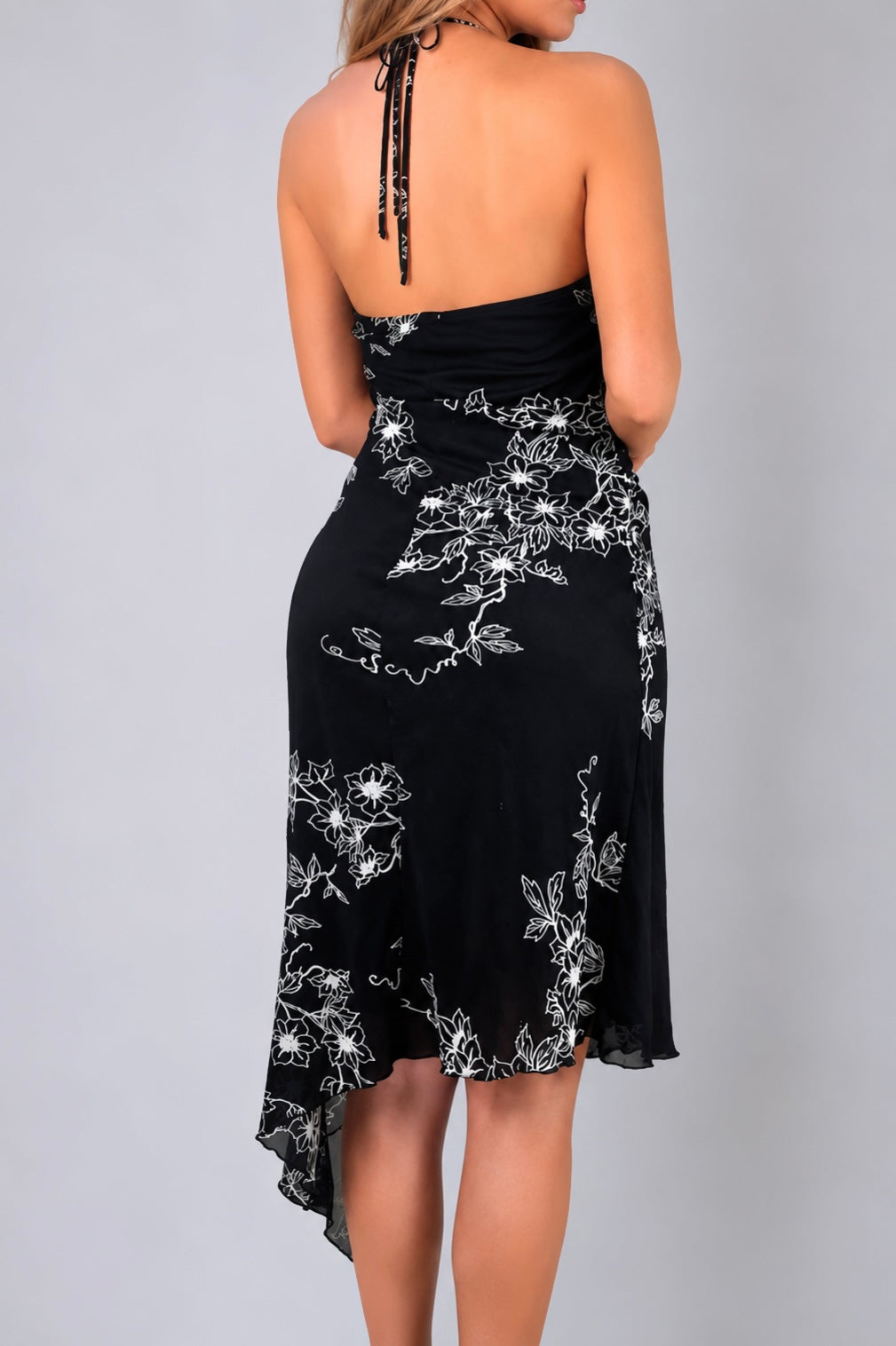 Black floral halter dress