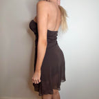 VINTAGE Brown mesh strapless mini dress