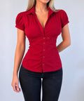 Red button blouse top
