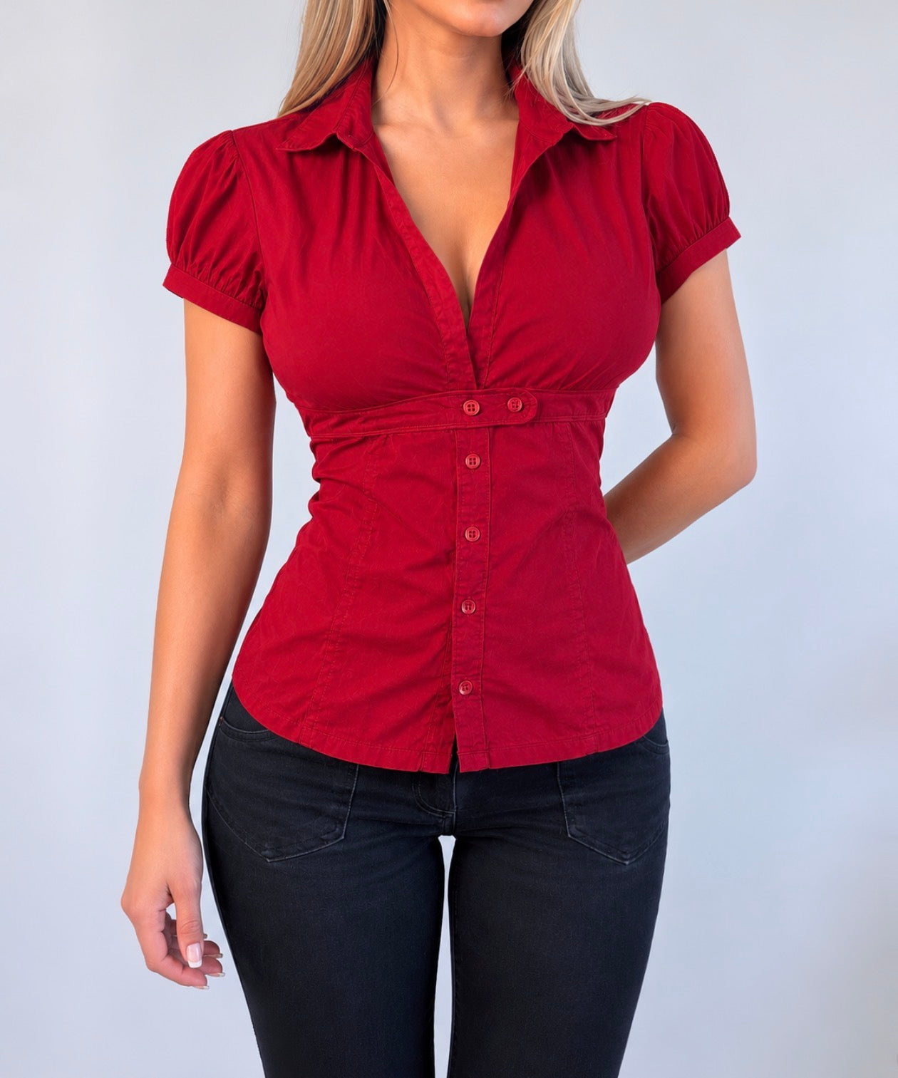 Red button blouse top