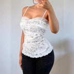 VINTAGE cotton white floral Henley cami vest top