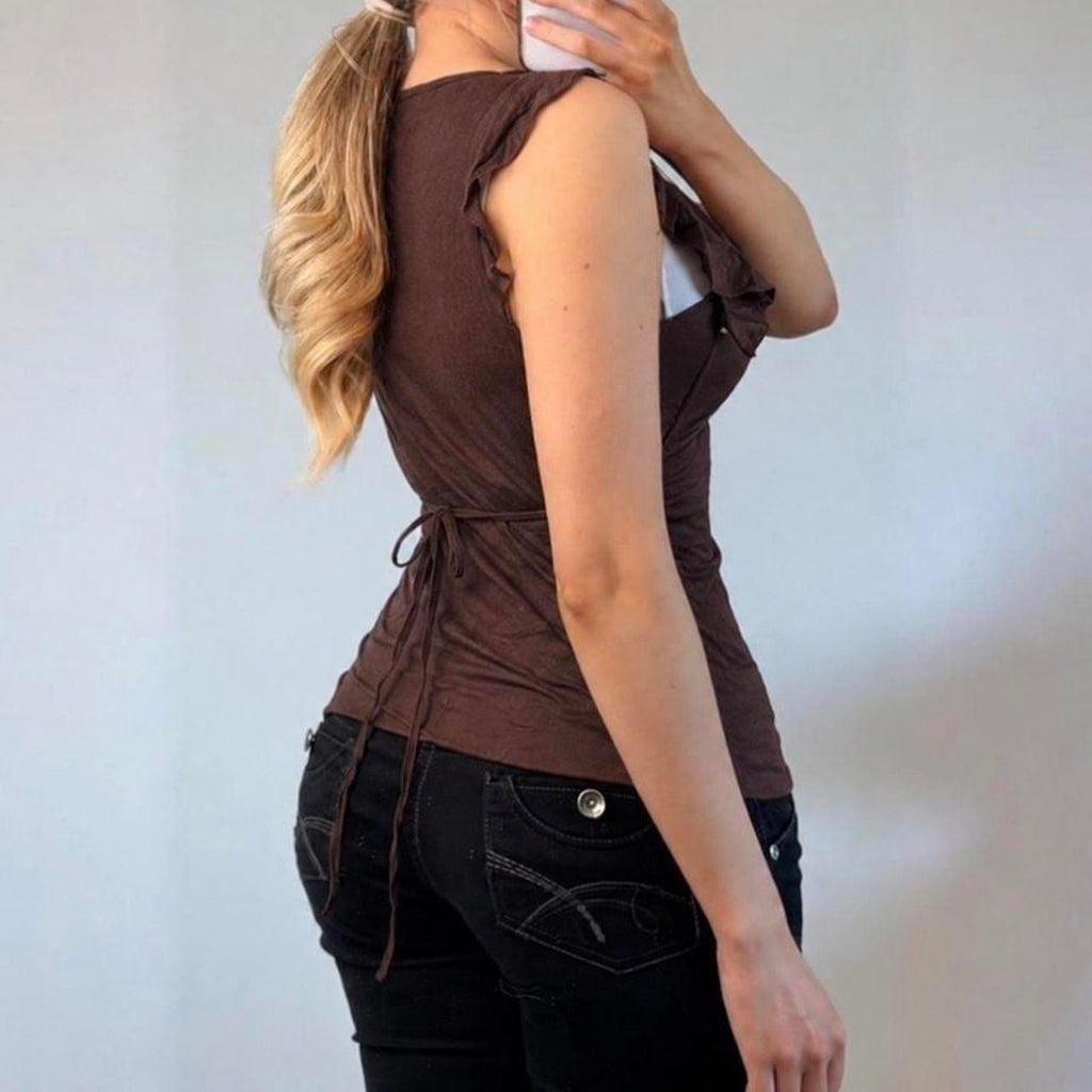 VINTAGE Brown short sleeve blouse top