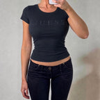 VINTAGE GUESS black ribbed short sleeve baby tee t-shirt