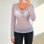 Pink sheer lace long sleeve top