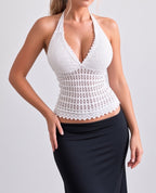 Vintage white cotton crotchet halter neck