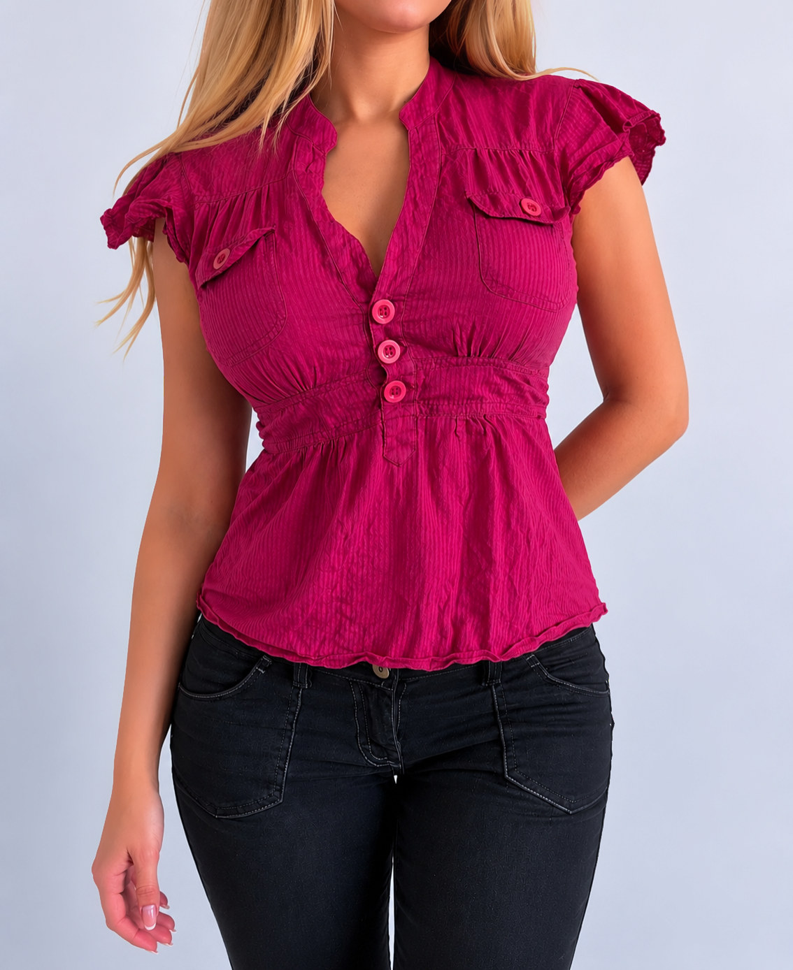 Vintage pink striped blouse top