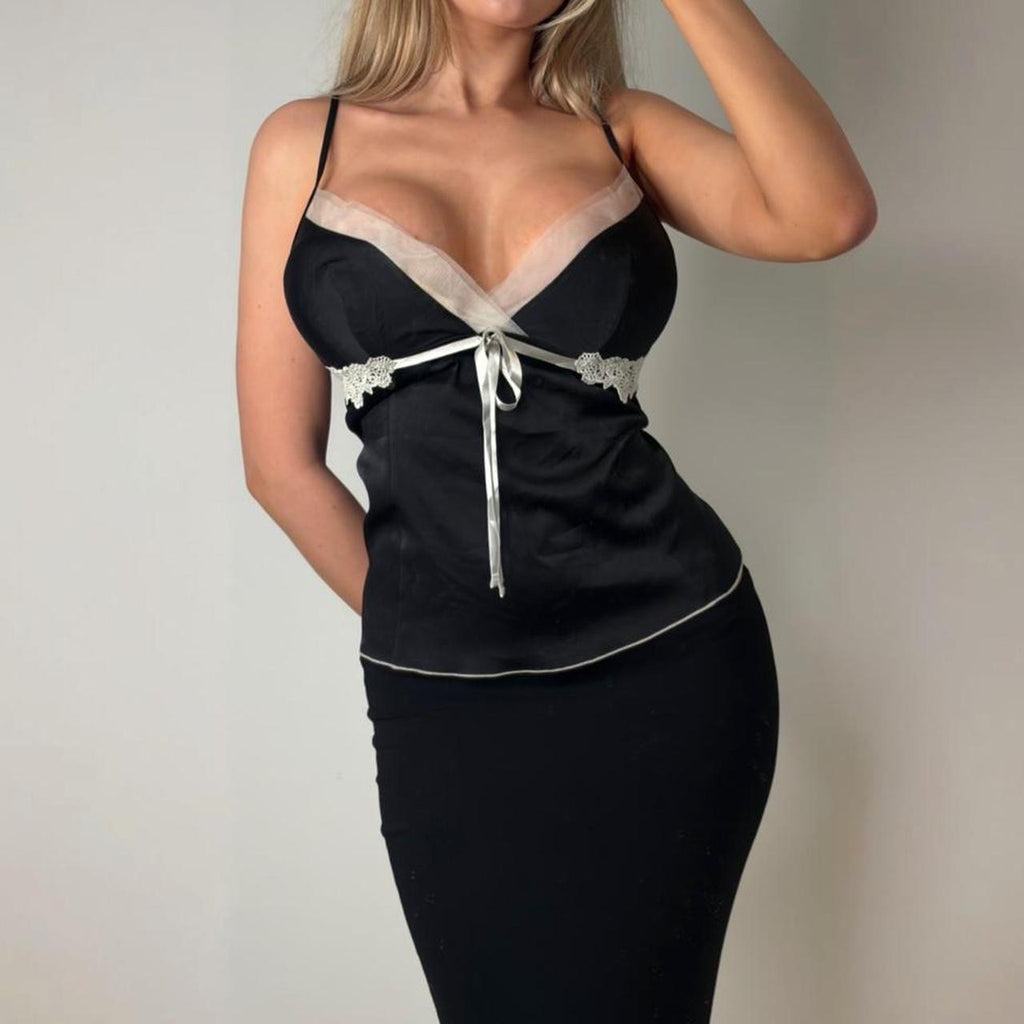 Black satin cami top