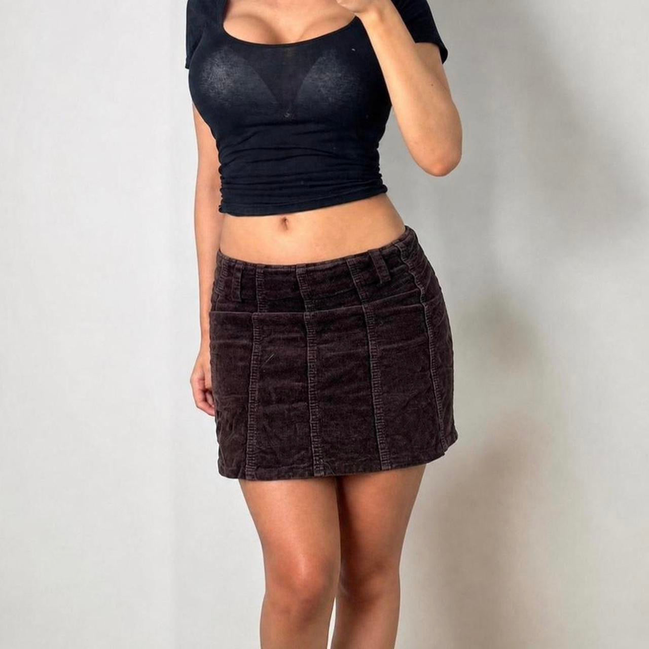 VINTAGE brown corduroy low rise flared mini skirt
