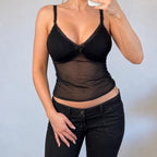 VINTAGE black lace mesh cami vest top