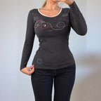 VINTAGE grey long sleeve patterned top