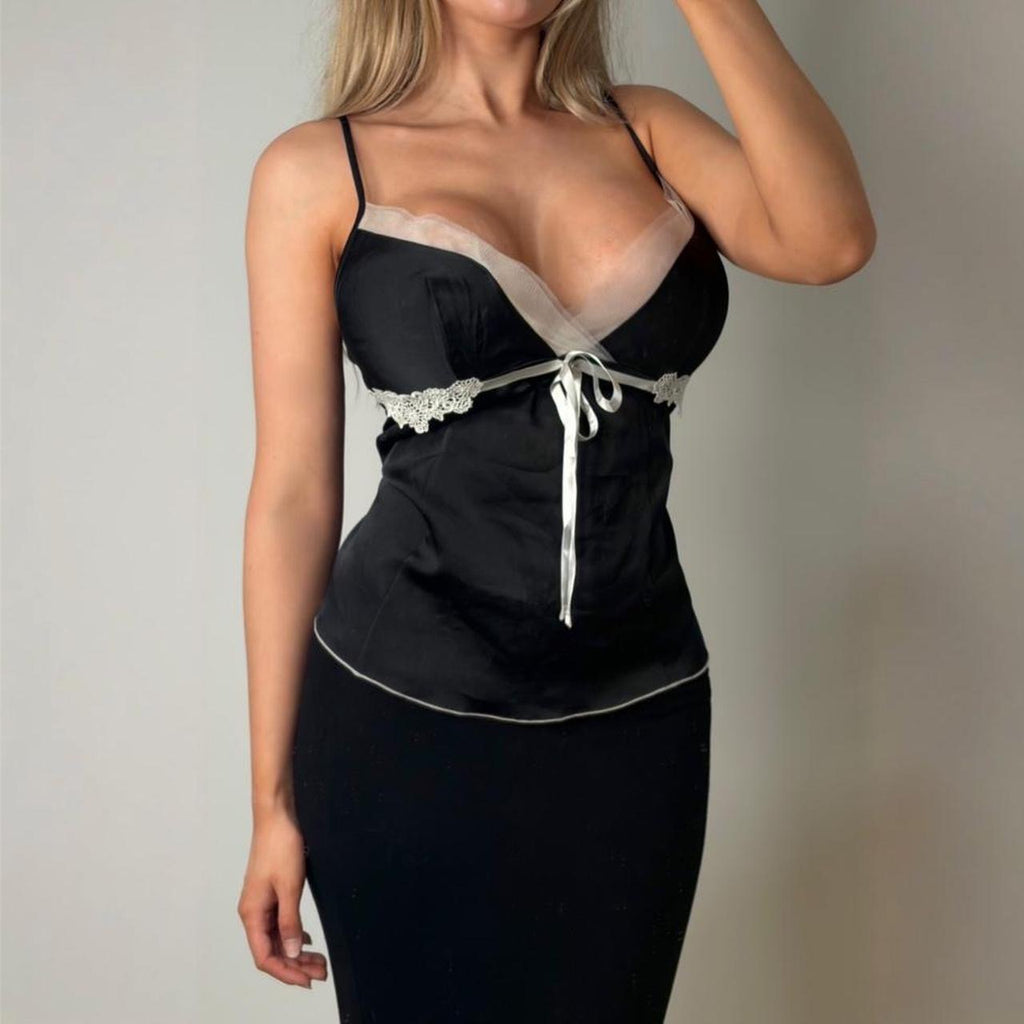 Black satin cami top