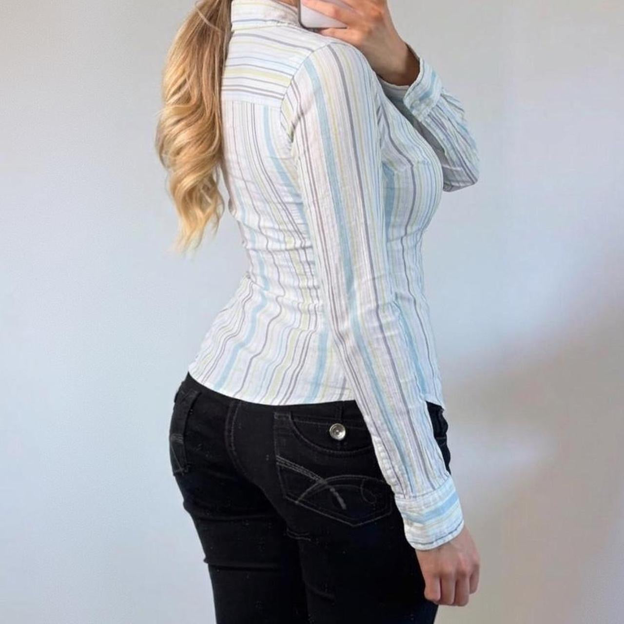 VINTAGE white striped button up shirt