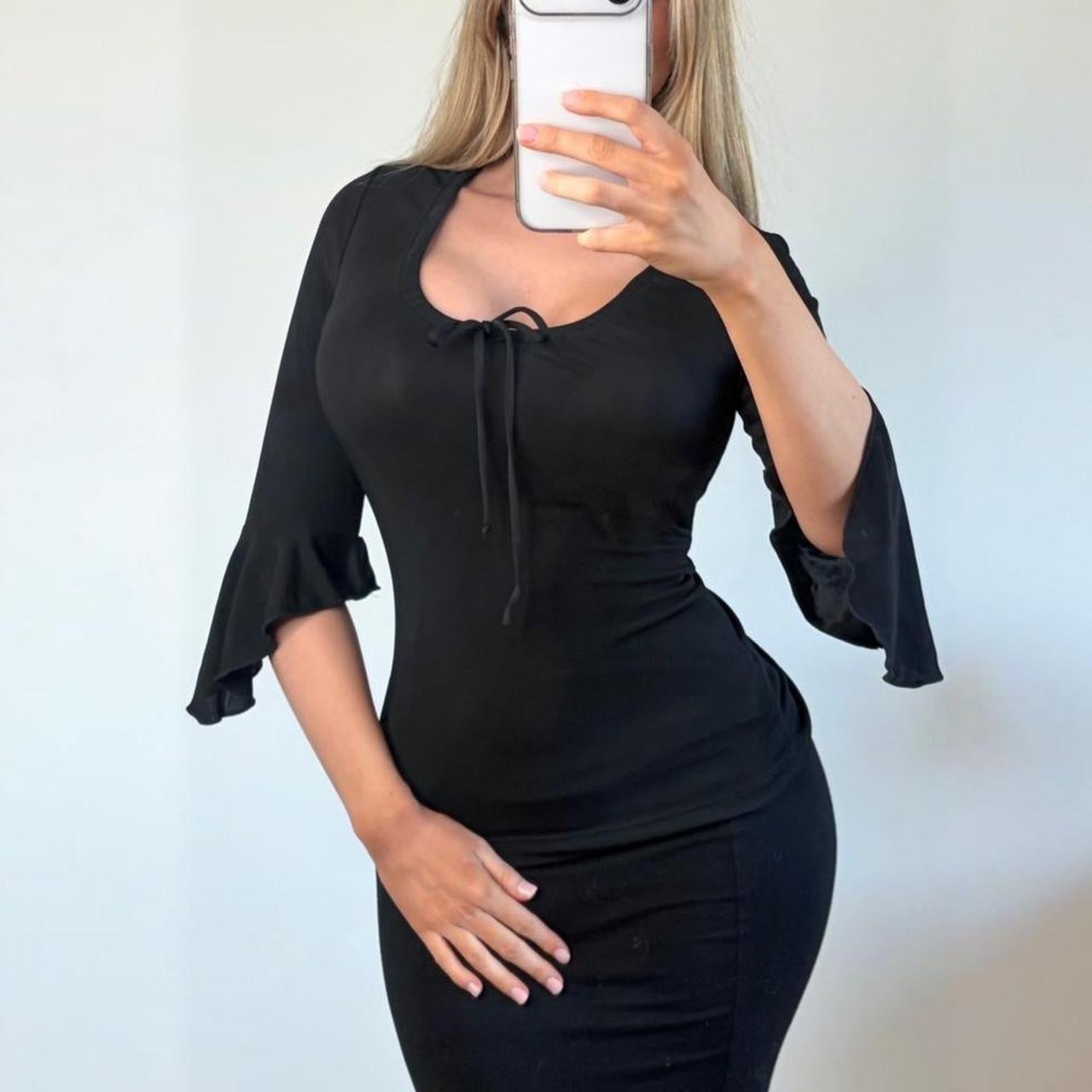 VINTAGE Black long sleeve milkmaid blouse top