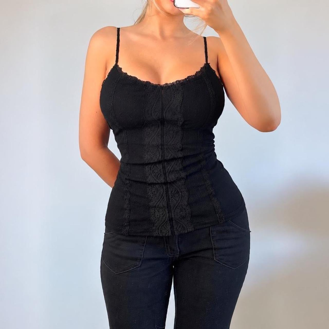 VINTAGE black lace cami vest top