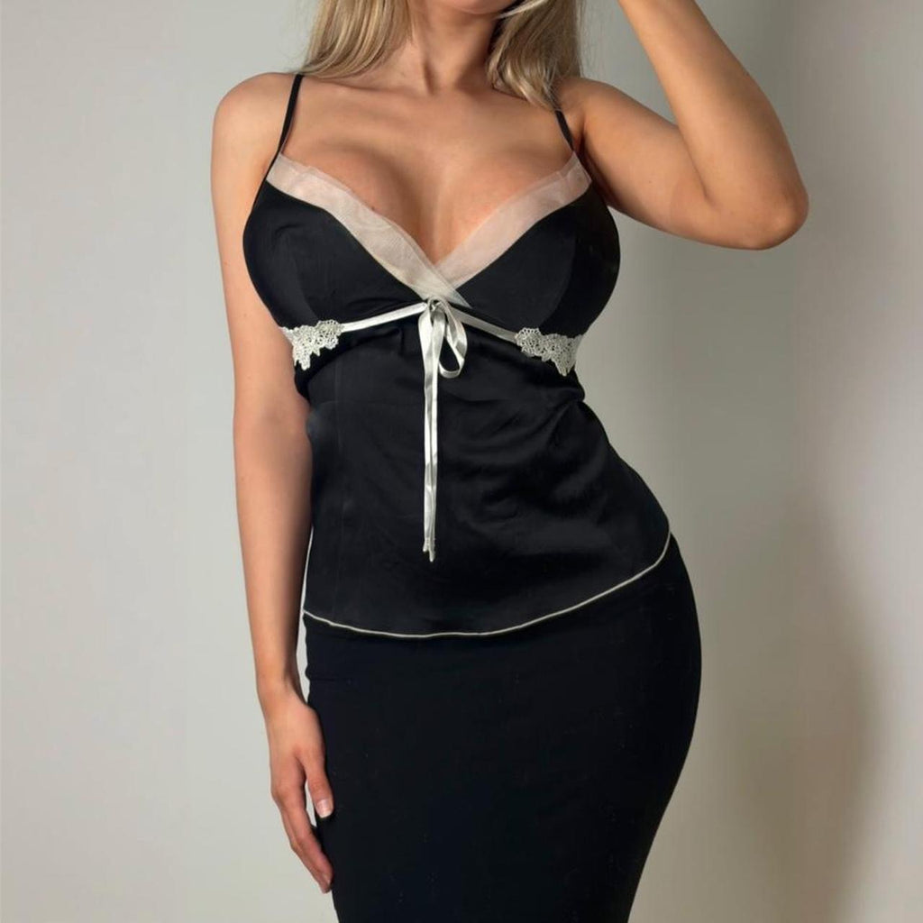 Black satin cami top