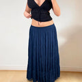 VINTAGE navy blue lowrise ruffle maxi skirt