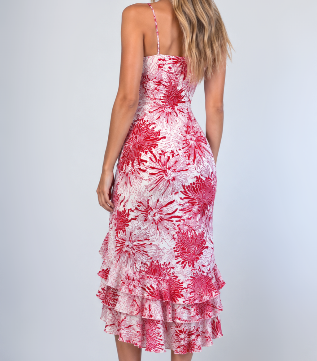 Vintage red floral maxi dress