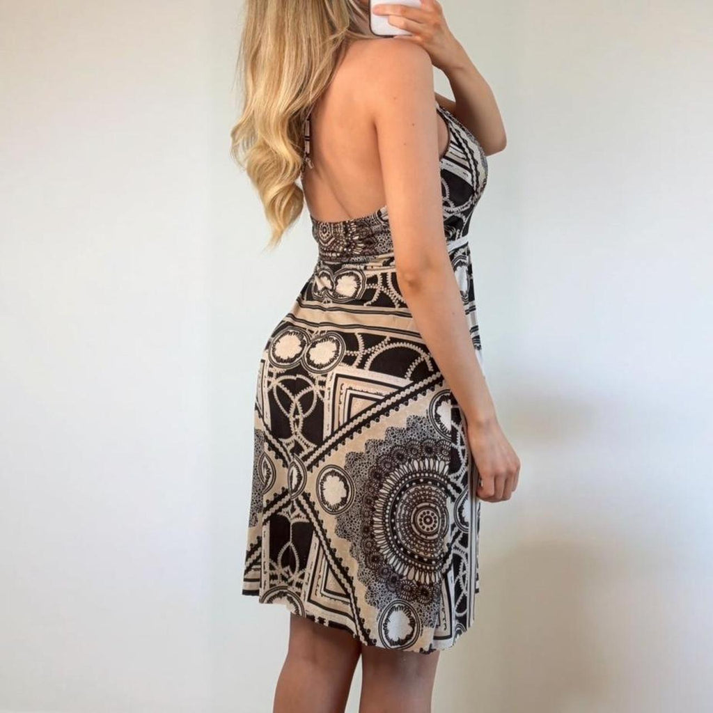 VINTAGE patterned halter neck midi dress