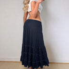 VINTAGE black low rise ruffle maxi skirt