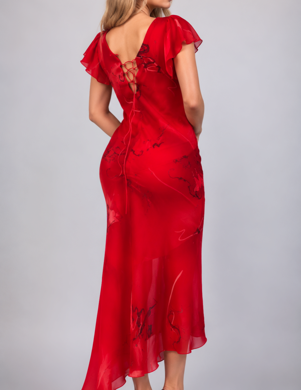 Vintage floral red maxi dress
