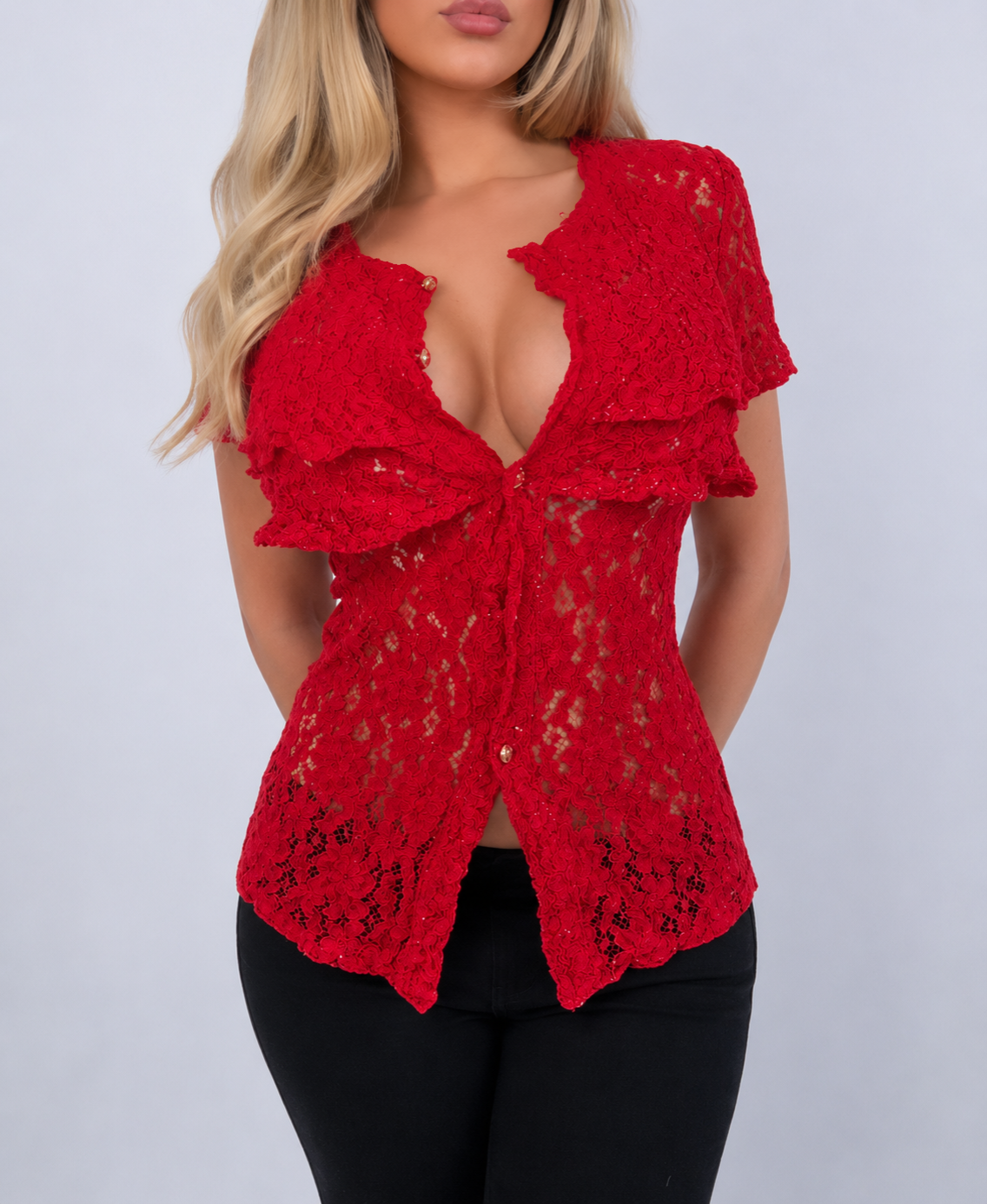 Vintage red button blouse top