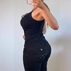 VINTAGE black lace trim cami vest top