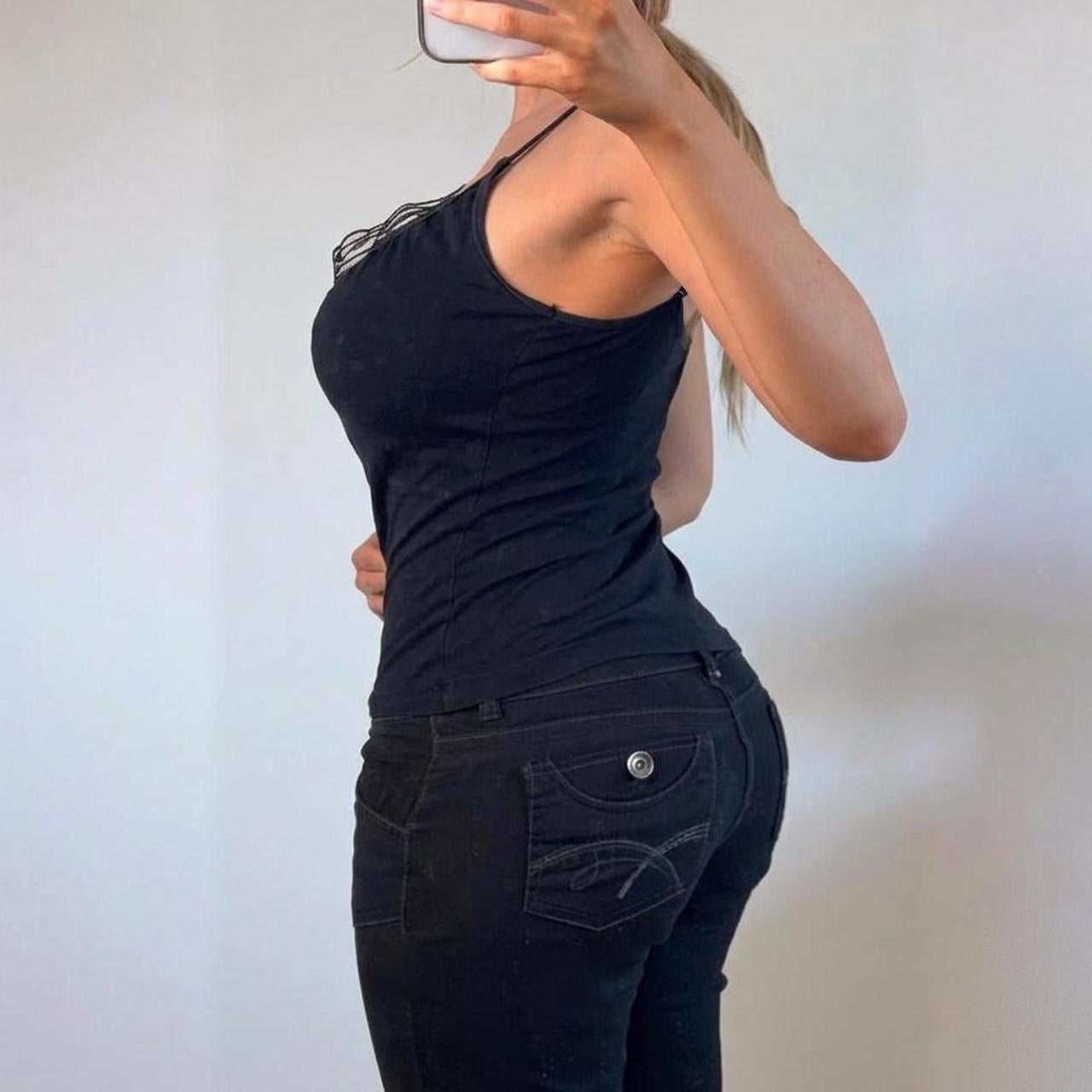 VINTAGE black lace trim cami vest top