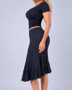 Vintage black low rise maxi skirt