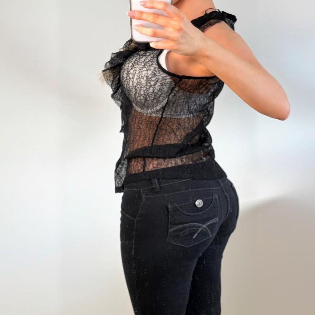 VINTAGE black lace blouse top
