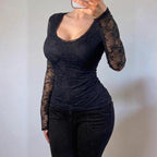 VINTAGE black lace long sleeve blouse top