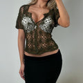 Khaki crotchet cardigan top