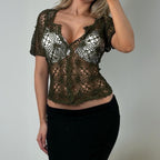 Khaki crotchet cardigan top