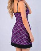 Vintage purple plaid mini halter dress