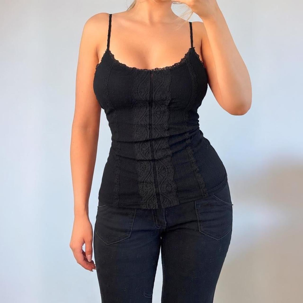 VINTAGE black lace cami vest top