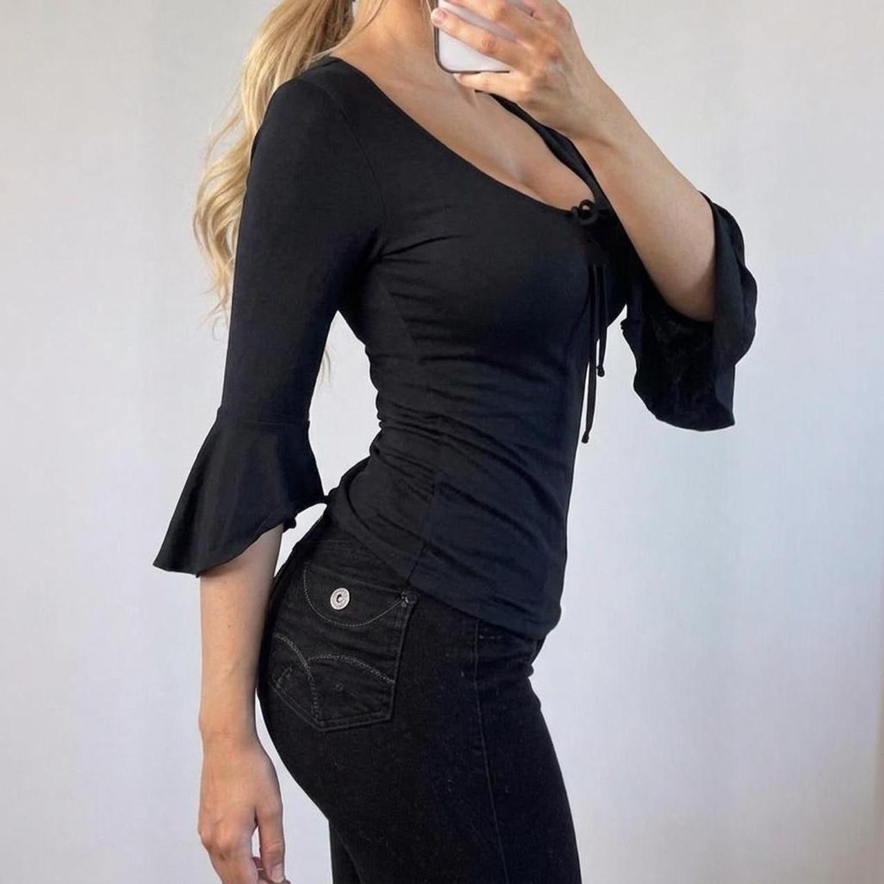 VINTAGE Black long sleeve milkmaid blouse top