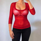 VINTAGE Red mesh long sleeve blouse top