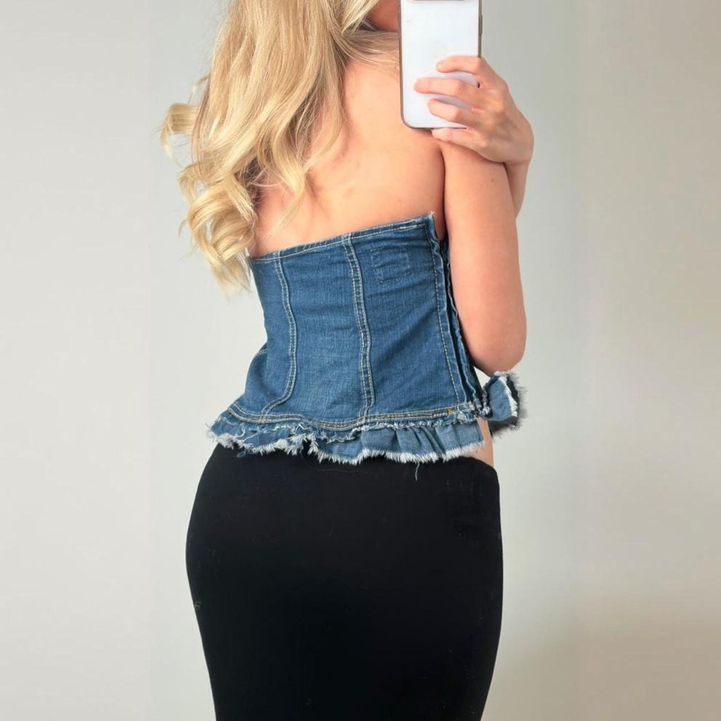 Blue denim corset