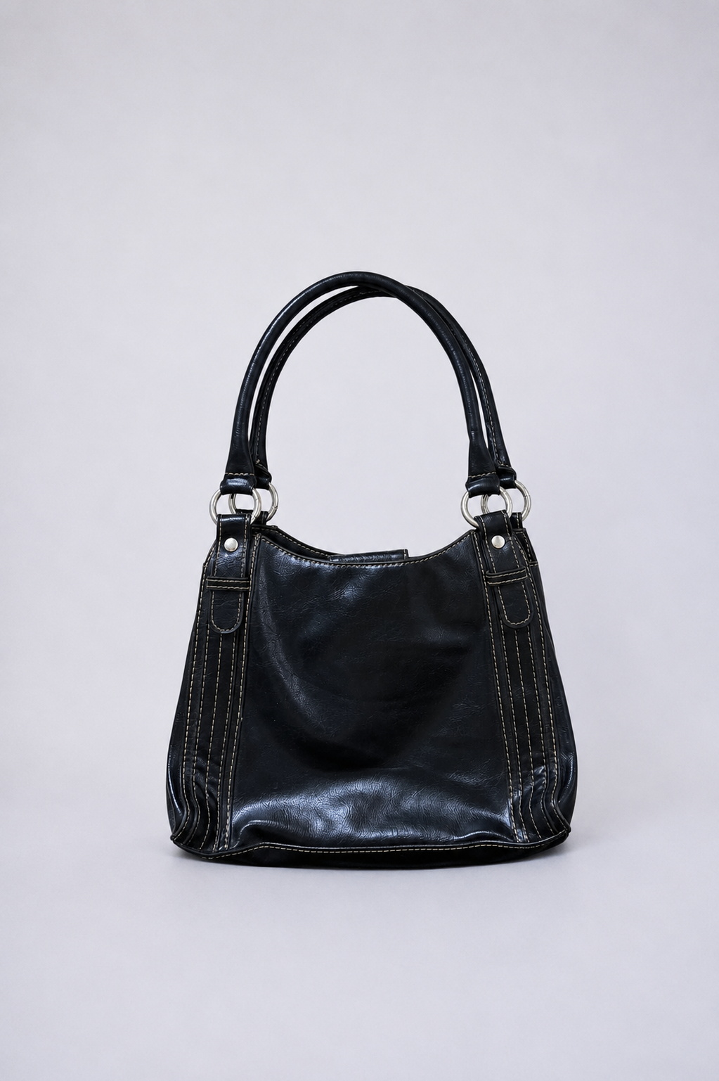 Black faux leather shoulder bag