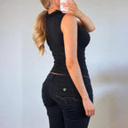 VINTAGE black ruffle sleeveless blouse top