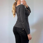 VINTAGE grey long sleeve patterned top