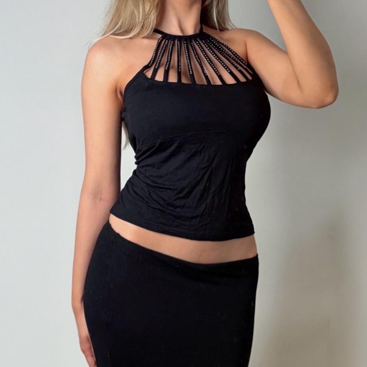 VINTAGE D&G black halterneck rhinestone top
