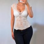 VINTAGE cream lace blouse top