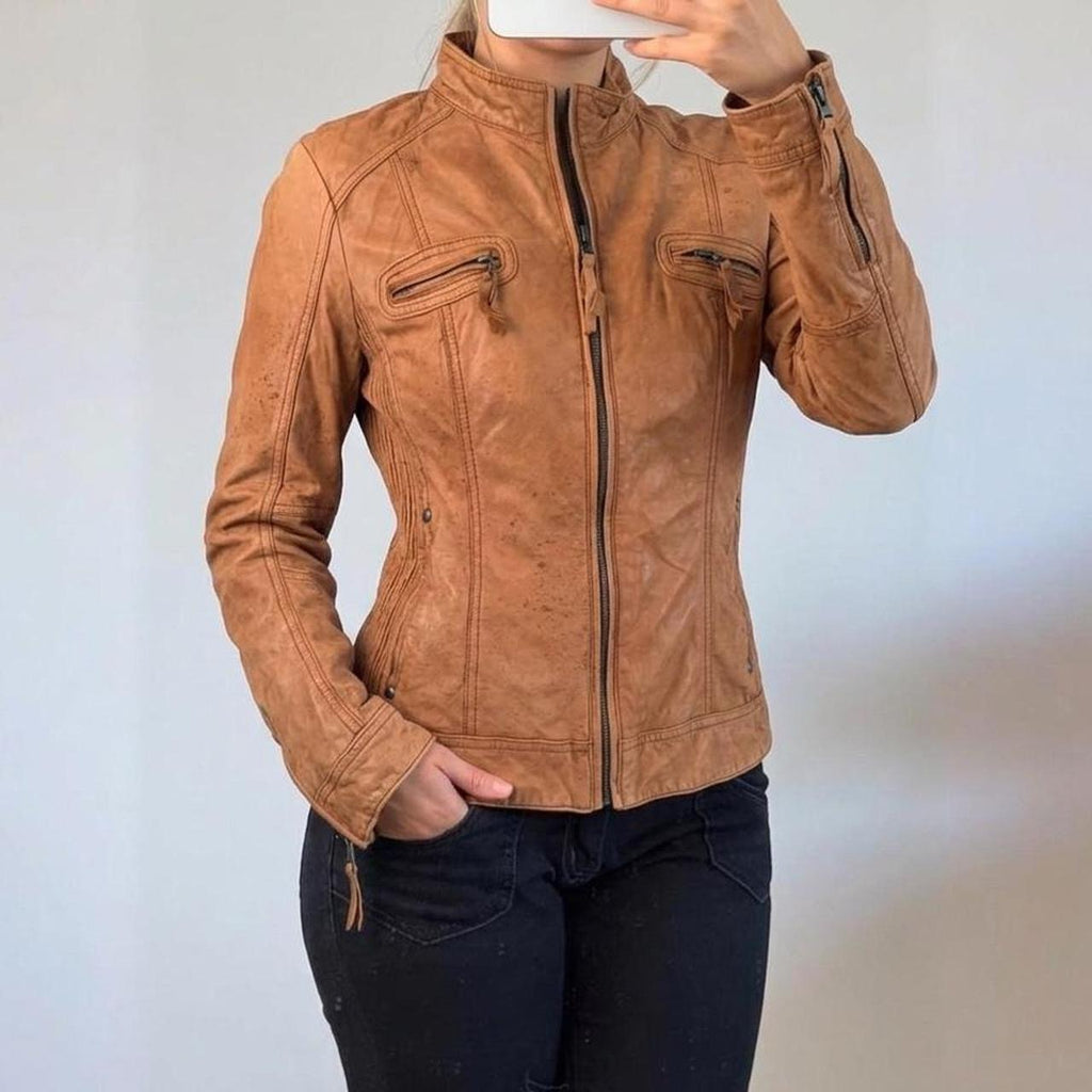 Orange biker leather jacket