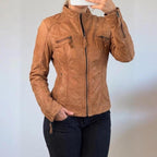 Orange biker leather jacket