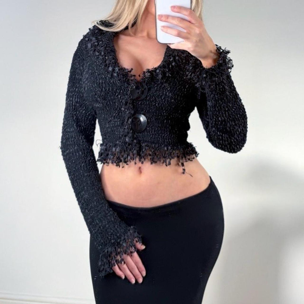 VINTAGE Black knit long sleeve cardigan top